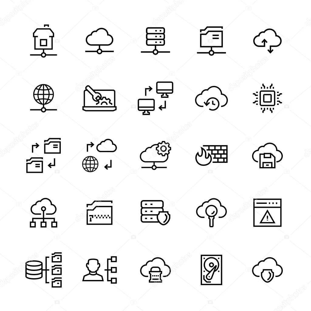 Network hosting icon set in line style.