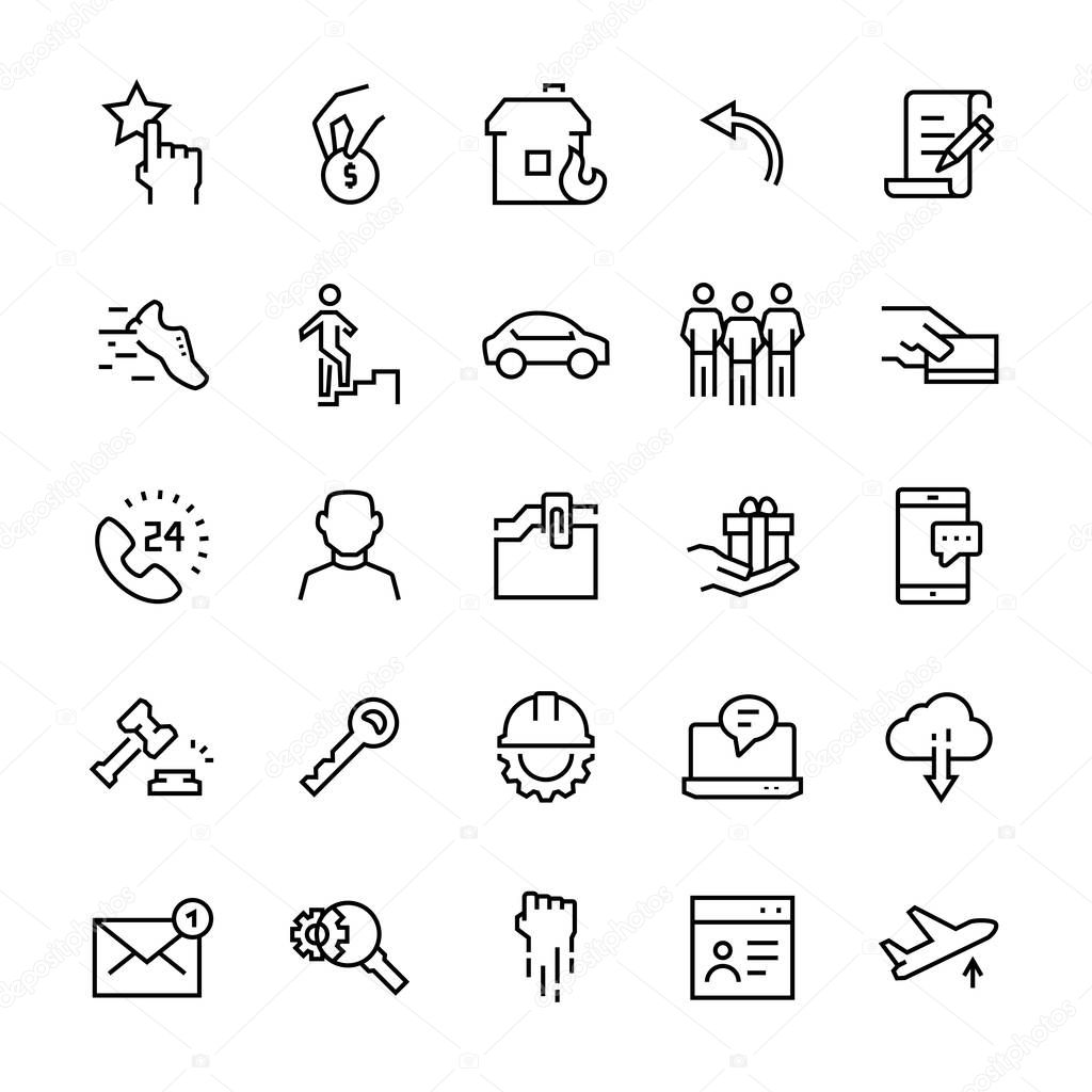 Miscellaneous vector icon set in line style. Editable stroke.