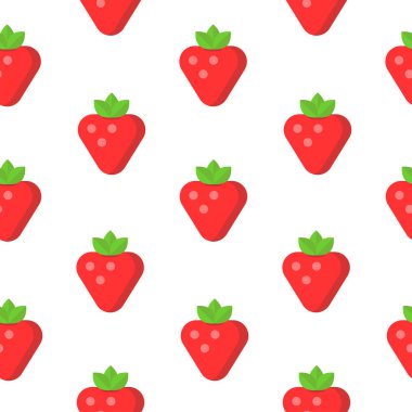 Düz şekilli çilekli, pürüzsüz desen. Vektör illüstrasyonu.