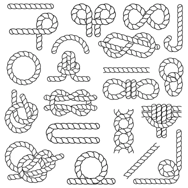 Nautical rope vector set in flat style. Decorativ elements. — Stock Vector