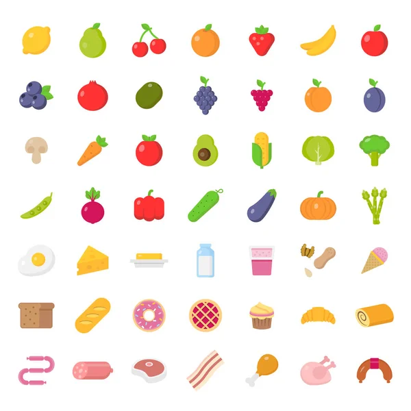 Conjunto de iconos grandes de comida en estilo plano.Ilustración vectorial — Archivo Imágenes Vectoriales