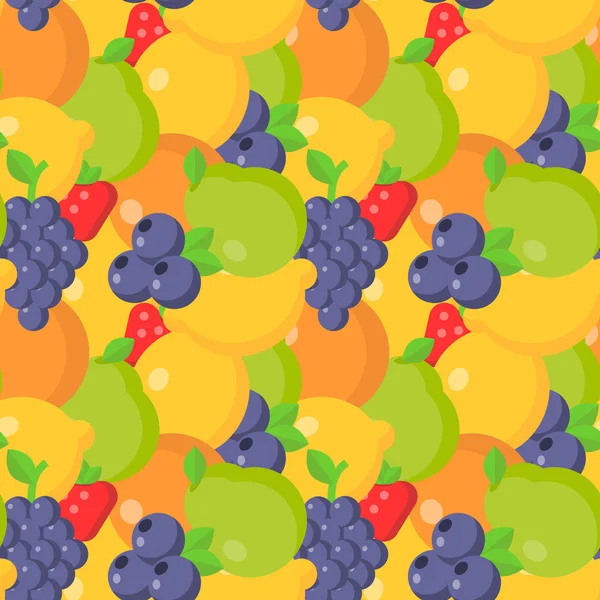 Frutas planas patrón sin costura. Ilustración vectorial — Archivo Imágenes Vectoriales