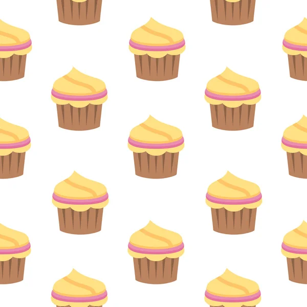Patrón sin costuras con cupcake en estilo plano.Ilustración vectorial — Vector de stock