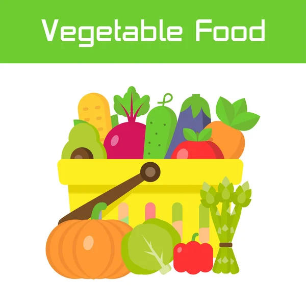 Cesta de compras cheia de vegetais em estilo plano.Ilustração vetorial —  Vetores de Stock