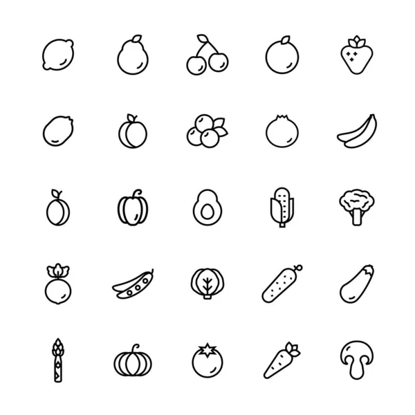 Icono de vector de frutas y verduras establecido en estilo de línea . — Archivo Imágenes Vectoriales