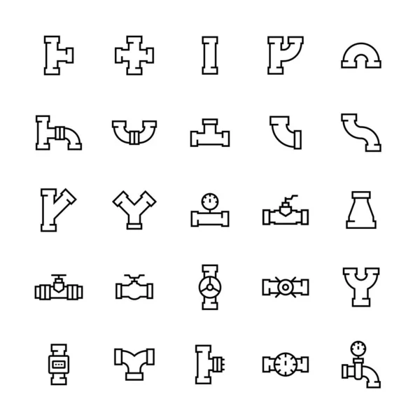 Pipes and pipeline fittings vector icon set in thin line style — Stock Vector