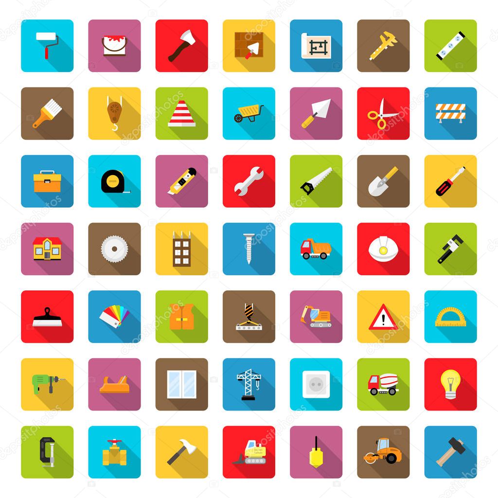 Vector icon set of construction,repair in flat style with shadow.