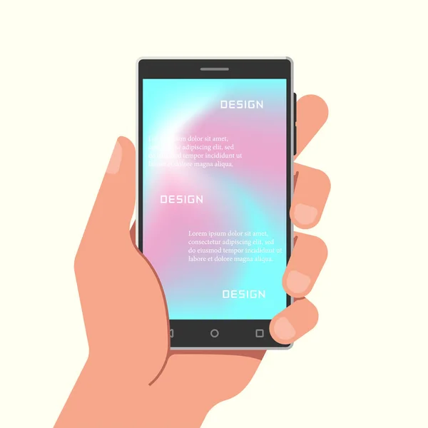 Hand holding phone with gradient mesh wallpapers. Vector illustration. — Stock Vector