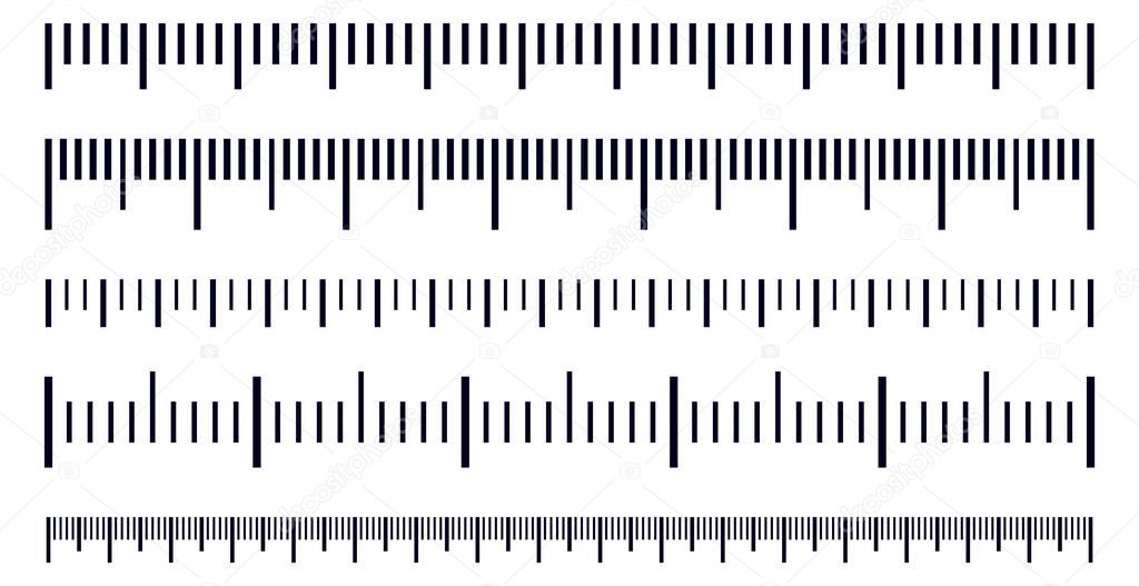 Vector set of metric rulers in flat style. Measuring scales.