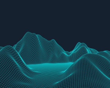 Soyut vektör Mesh peyzaj. Siber uzay şebekesi. Veri görselleştirme arka planı.