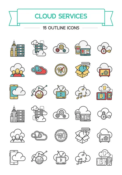 Set icone dei servizi cloud — Vettoriale Stock