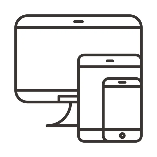 Computer met tablet en mobiele telefoon pictogram — Stockvector