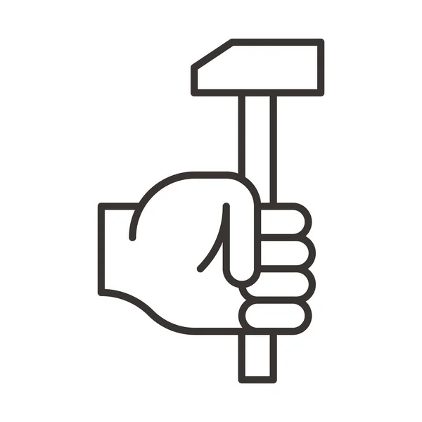 Hand with hammer vector line icon, sign, illustration on background