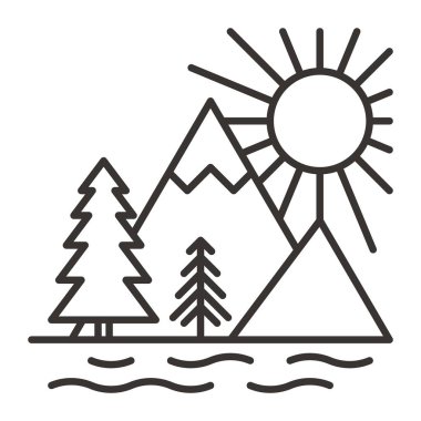 dağlar, çam ağaçları ve güneş