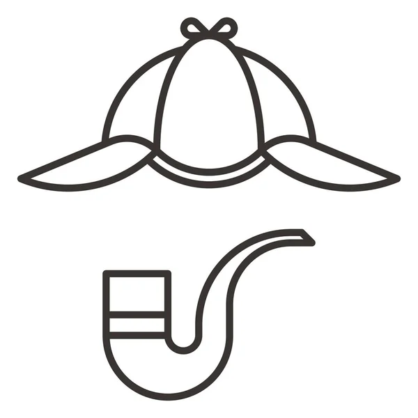 Chapéu e cachimbo de fumar do ícone sherlock — Vetor de Stock