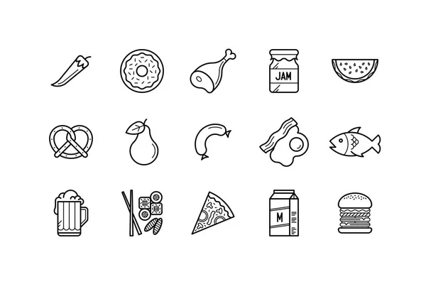 Conjunto de diferentes iconos de alimentos — Vector de stock