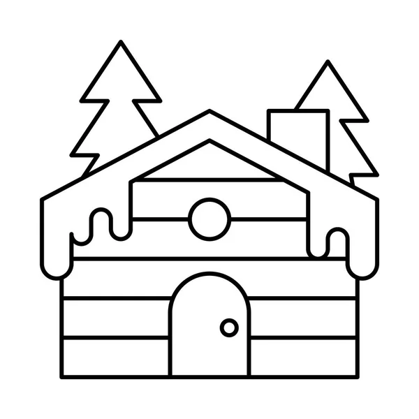 Casa de madera en madera icono — Vector de stock
