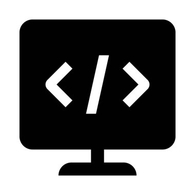 Monitör, kodlama, kod web tasarım şablonu. Vektör çizim