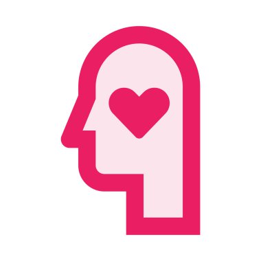 Kalp ikonlu insan kafası. düz tasarım biçimi