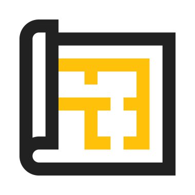 Kat planı, kağıt, inşaat ikonu, düz tasarım tarzı. vektör illüstrasyonu