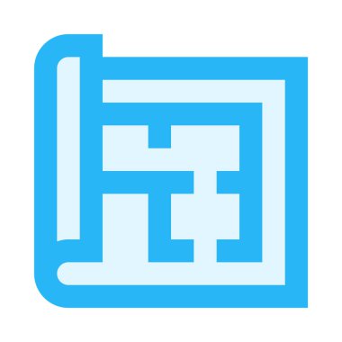 Kat planı, kağıt, inşaat ikonu, düz tasarım tarzı. vektör illüstrasyonu