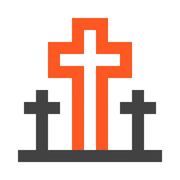 Cemetery Tombstones Crosses Icon Flat Design Style — Stock Vector