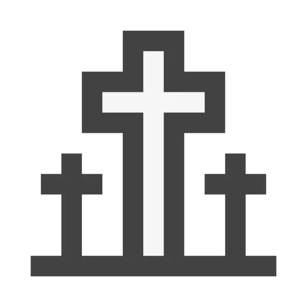 Hřbitov Náhrobky Ikona Kříže Plochý Design — Stockový vektor