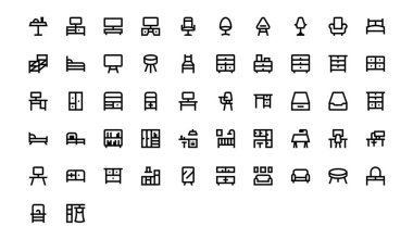 Vektör siyah çizgi simgelerini Ev Mobilyaları olarak ayarla