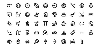 Vektör siyah çizgi simgelerini çeşitli sporlara ayarla