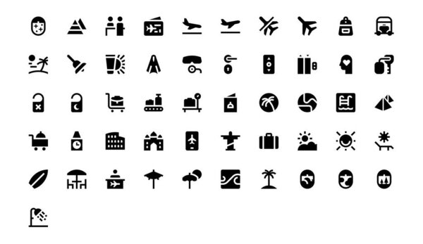Set vector black solid icons travels