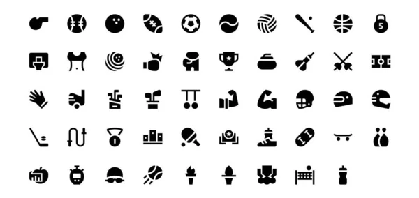 Set Vector Negro Iconos Sólidos Varios Deporte — Archivo Imágenes Vectoriales
