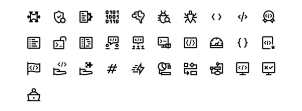 Establecer Vector Negro Iconos Sólidos Para Programación — Archivo Imágenes Vectoriales