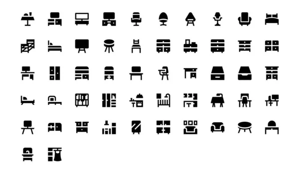 Set Vector Negro Línea Iconos Muebles Para Hogar — Archivo Imágenes Vectoriales
