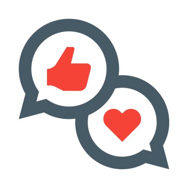 Reklam, reklam, sohbet, el, kalp, baloncuklar, iletişim basit ikon, vektör illüstrasyonu