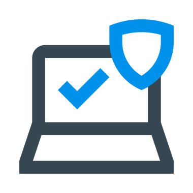 Dizüstü bilgisayar, kontrol, doğrulama, kalkan, koruma, koruma, savunma basit simgesi, vektör illüstrasyonu