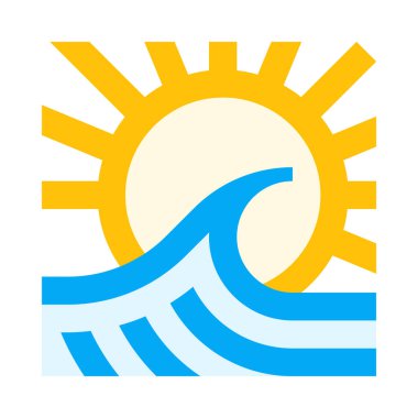 Deniz, okyanus, dalga, gel-git, güneş, sahil, basit ikon, vektör illüstrasyonu