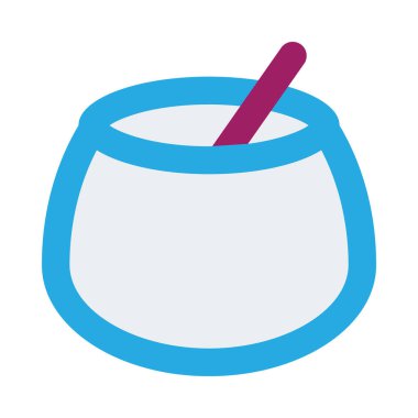 Kaşık ile kap, beyaz üzerine minimalist vektör illüstrasyon