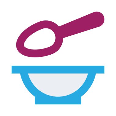 Kaşık ile kase, beyaz üzerine minimalist vektör illüstrasyon