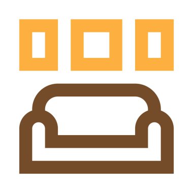 Kanepe ve çerçeveler duvarda, vektör minimalist illüstrasyon