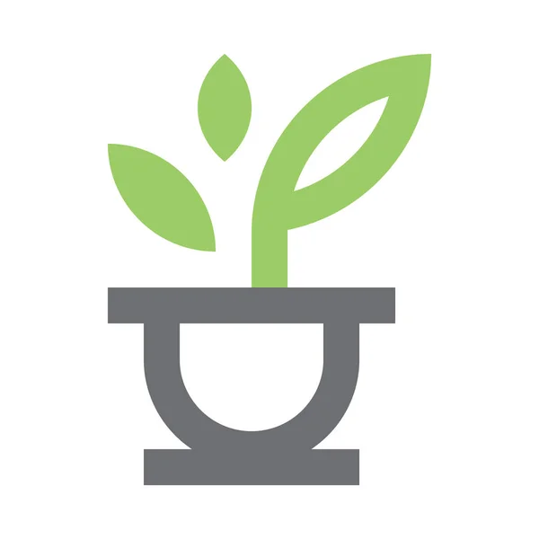 Çaydanlıkta Yeşil Bitki Beyazda Minimalist Vektör Illüstrasyonu — Stok Vektör