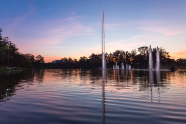 Sao Paulo'daki Ibirapuera Park'ta gün batımı, Brezilya.