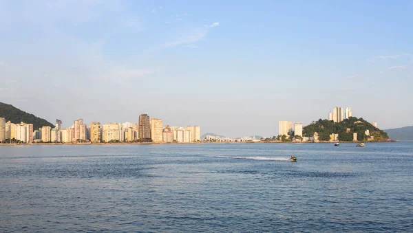 Tarde Verano Bahía Sao Vicente Con Isla Porchat Fondo Brasil — Foto de Stock