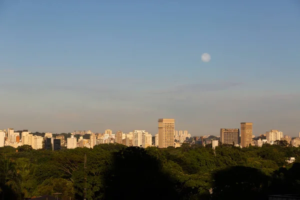 Amanecer Ciudad Sao Paulo Región Bairro Jardins Con Luna Llena — Foto de Stock