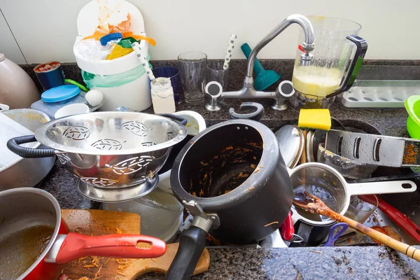 Sink Full Dishes Wash Confined Coronavirus — Stock Photo, Image