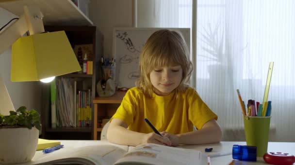 Chytré dítě studing doma. — Stock video