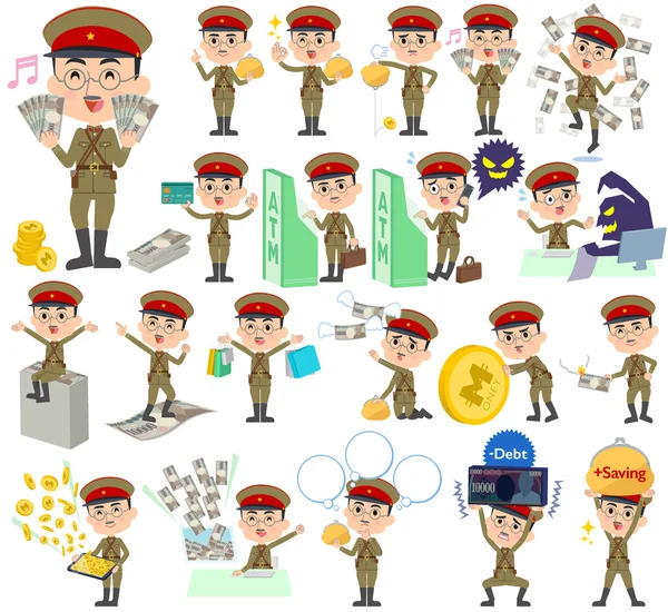 Katonai viselet japán stílusú ember pénzt — Stock Vector