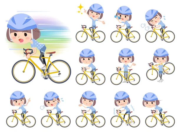 Маш волосся синій одяг жінки їздять на їзді на велосипеді — стоковий вектор