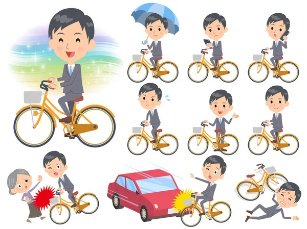 灰色西装商人乘坐城市自行车 — 图库矢量图片