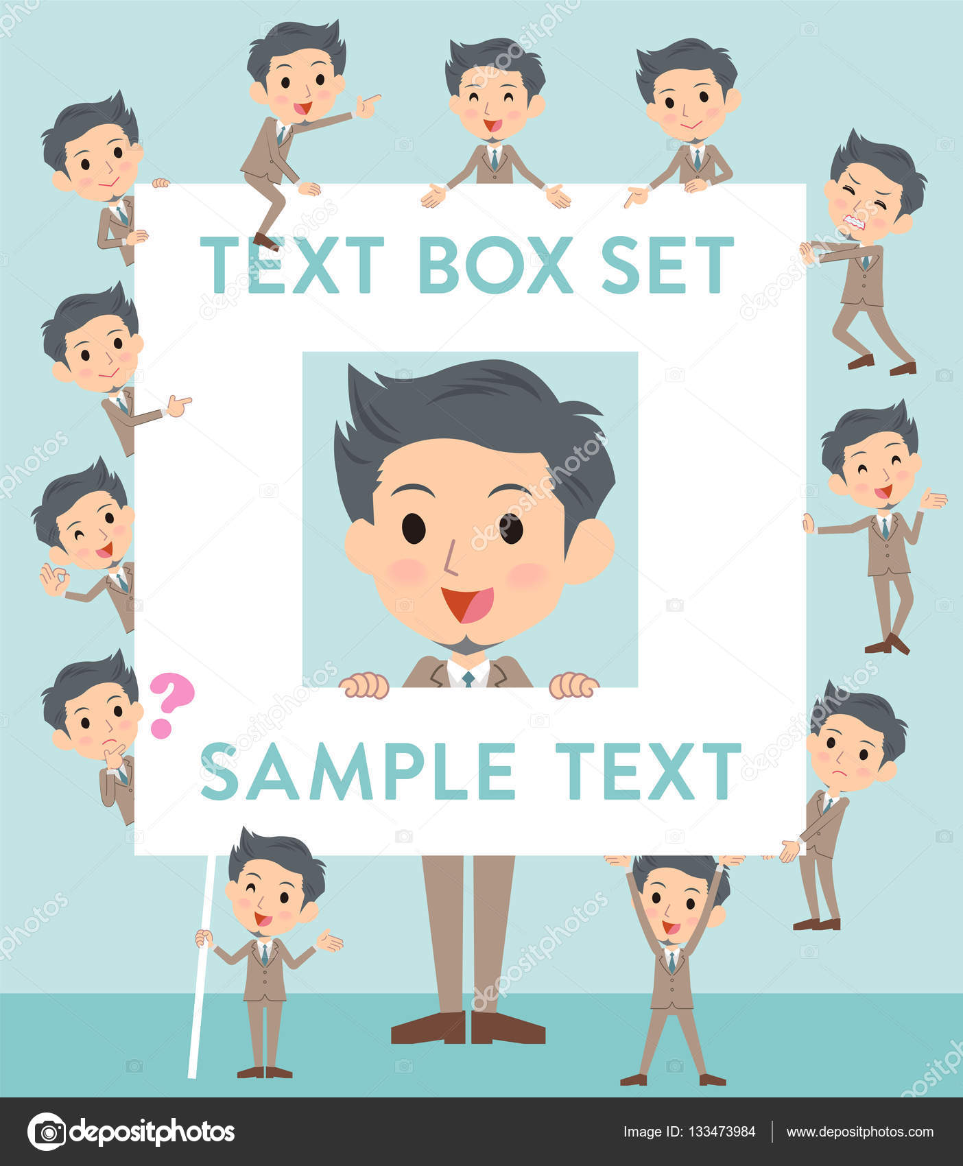 Beige Suit Short Hair Beard Man Text Box Stock Vector