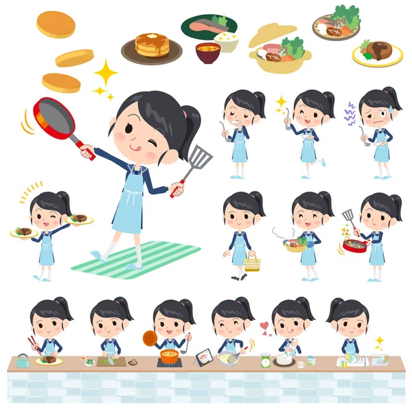 学校女孩水手服烹饪 — 图库矢量图片